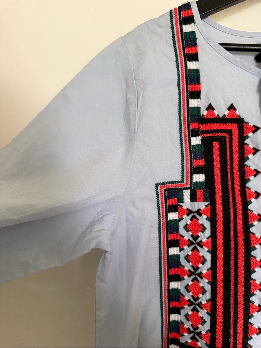H&M Light Blue Midi Dress with Red and Black Embroidery - Picture 5 of 7